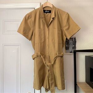LANDERS tan khaki mustard utility belted button up short sleeve‎ romper